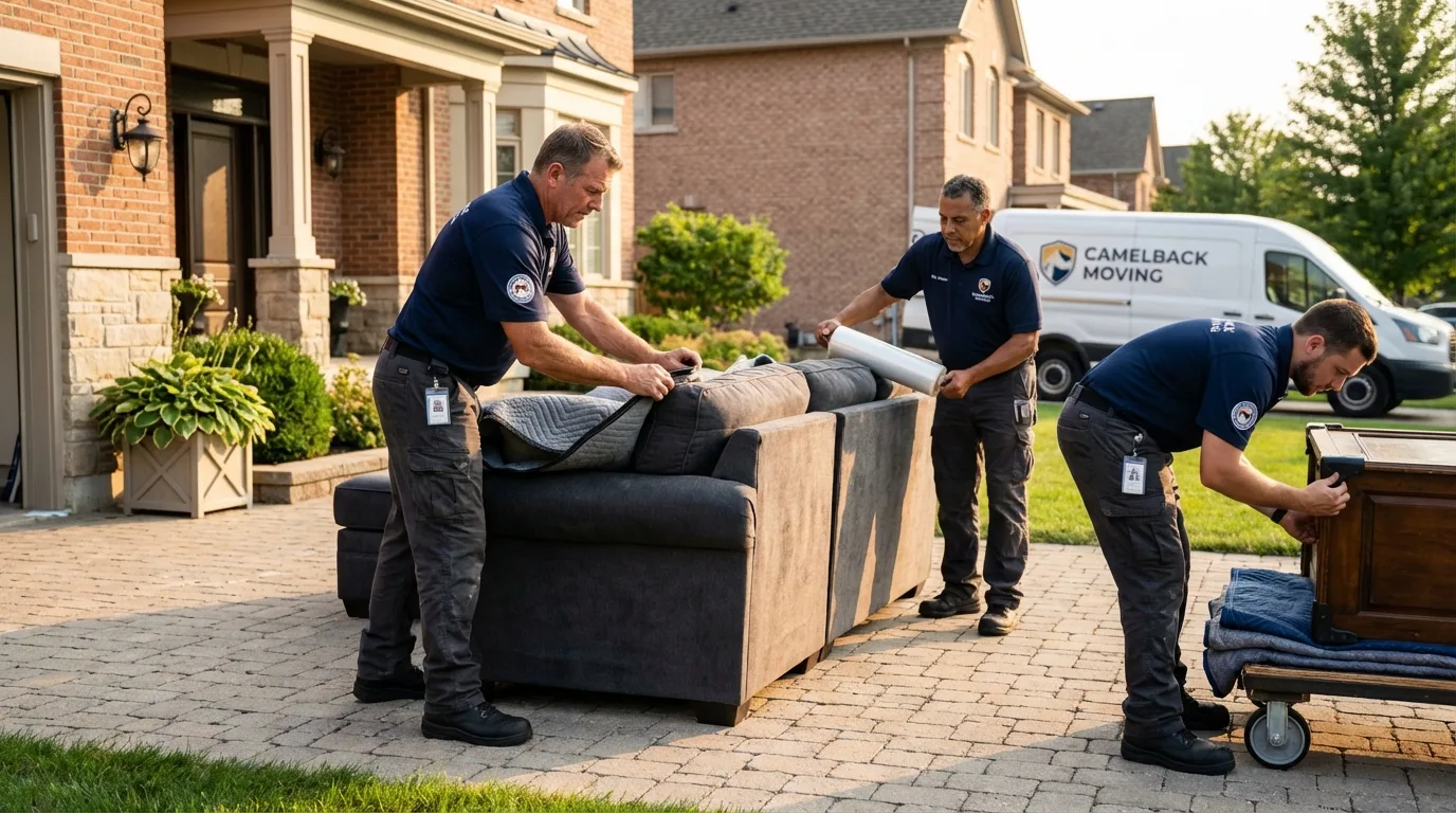 Large estate moving crew wrapping furniture in Clinton, MO